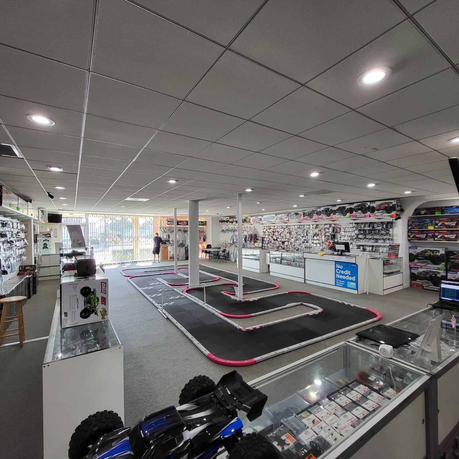 RC racing venue in Lawndale with race track and pit counter